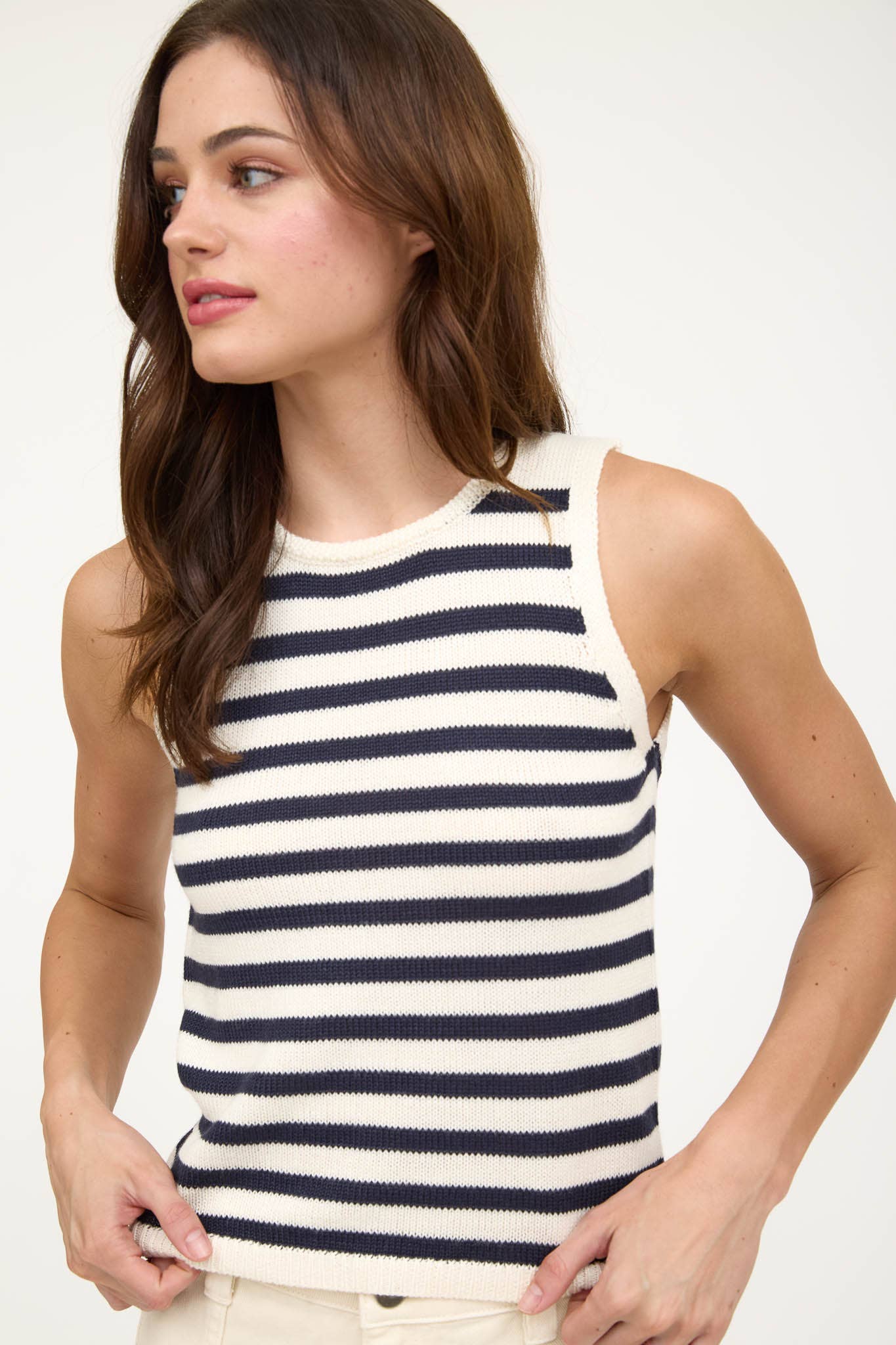 Navy and Cream Stripe Sweater Tank Top