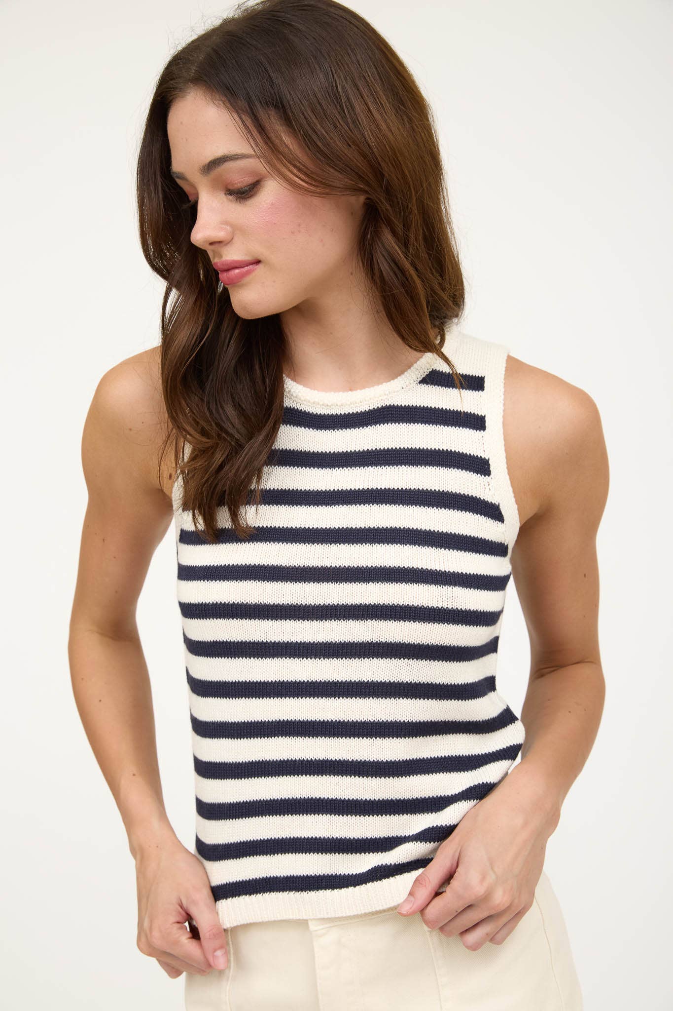 Navy and Cream Stripe Sweater Tank Top