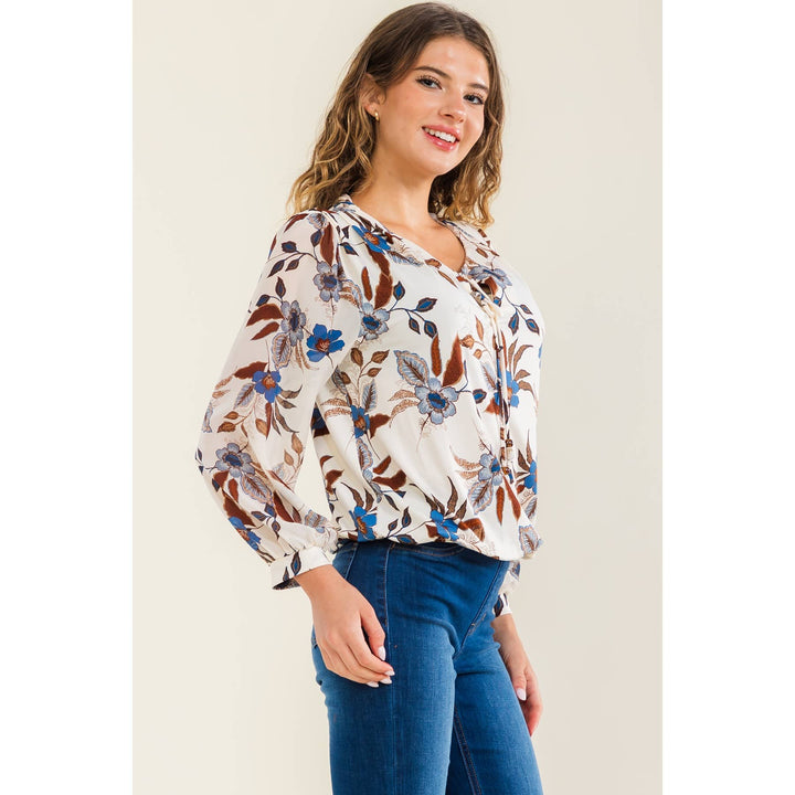 FLORAL BOHO BUBBLE HEM PEASANT: CREAM/DENIM