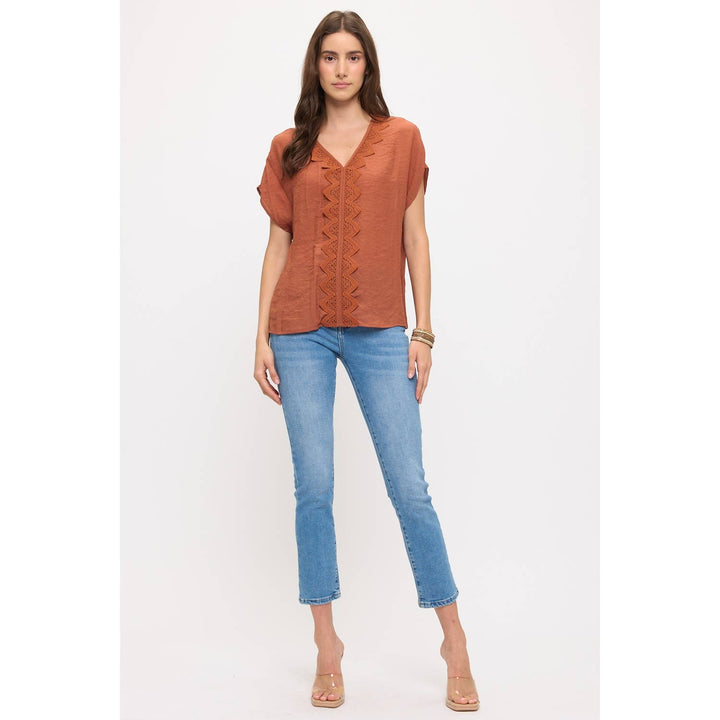 GAUZE VNECK CROCHET DOLMAN: Sunburn