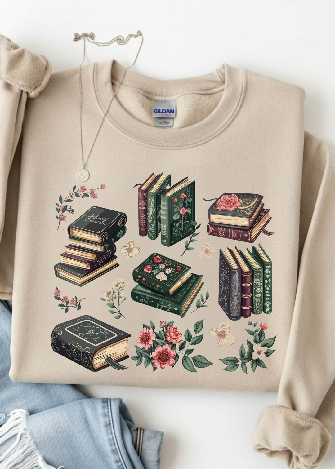 Multiple Floral Books Graphic Tee or Pullover - Made to Order