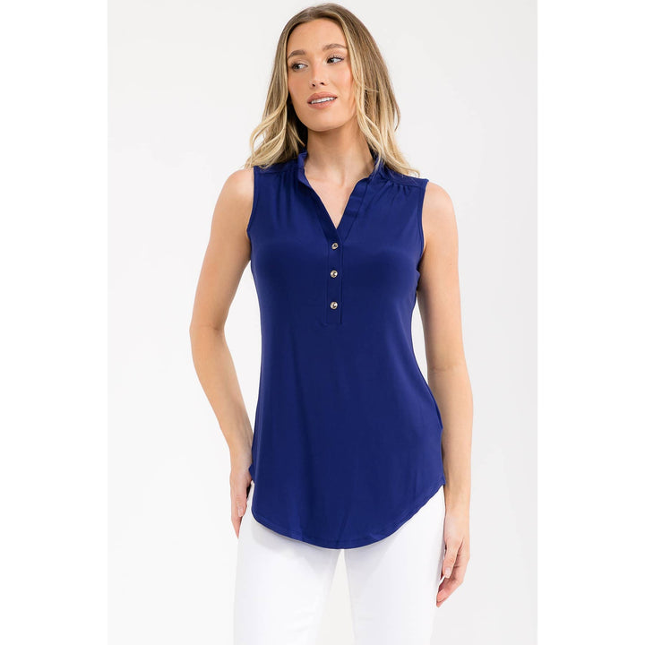 SLEEVELESS BUTTON DOWN SHIRT