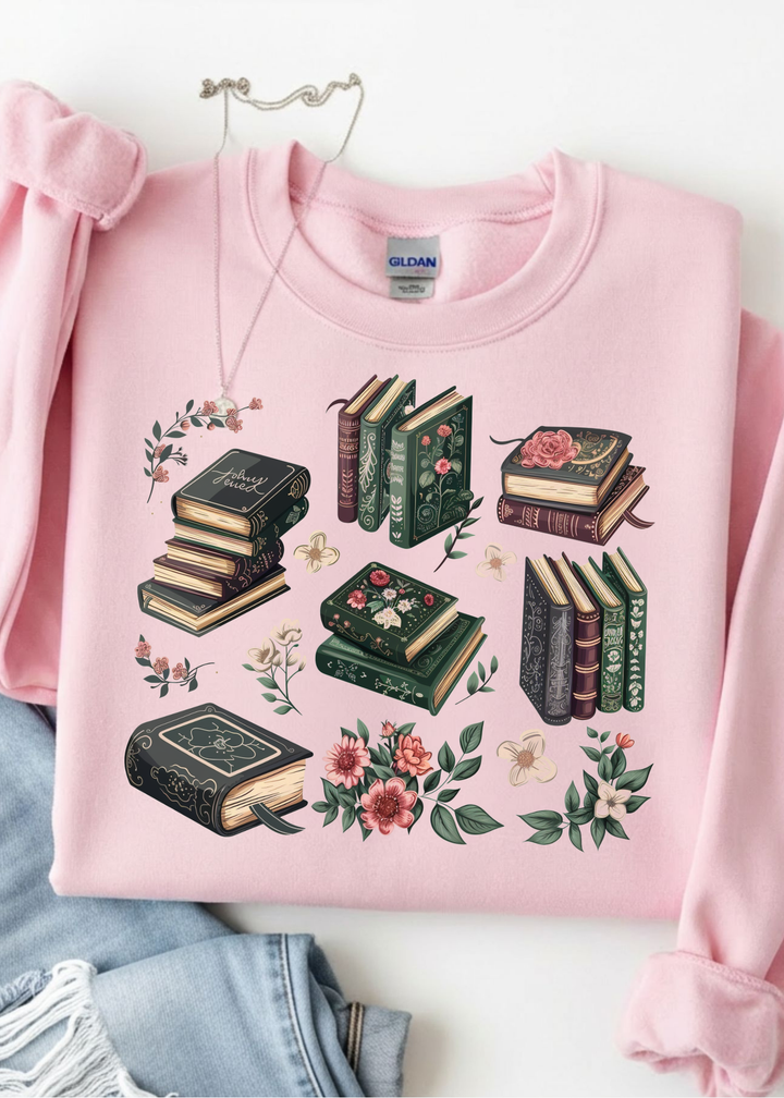 Multiple Floral Books Graphic Tee or Pullover - Made to Order