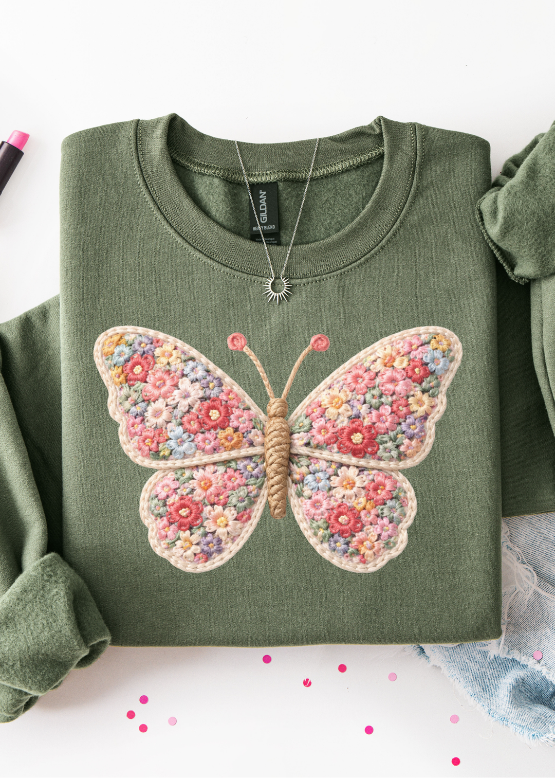 ⭐ BEST SELLER ⭐ Butterfly Faux Crochet Tee or Sweatshirt