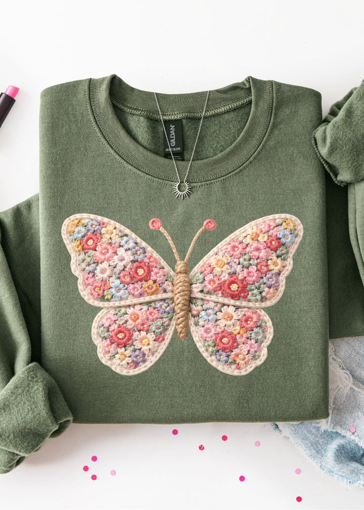 ⭐ BEST SELLER ⭐ Butterfly Faux Crochet Tee or Sweatshirt