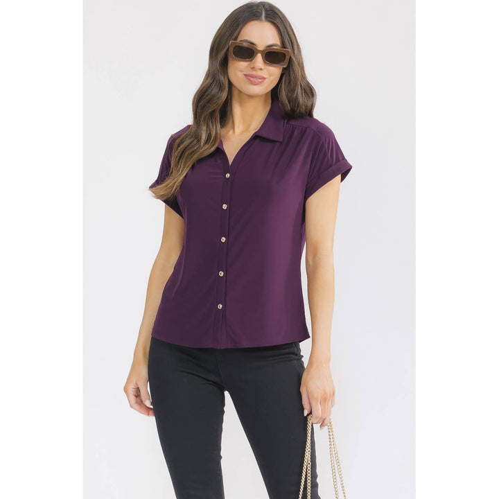 BUTTON DOWN COLLARED SHIRT : Plum