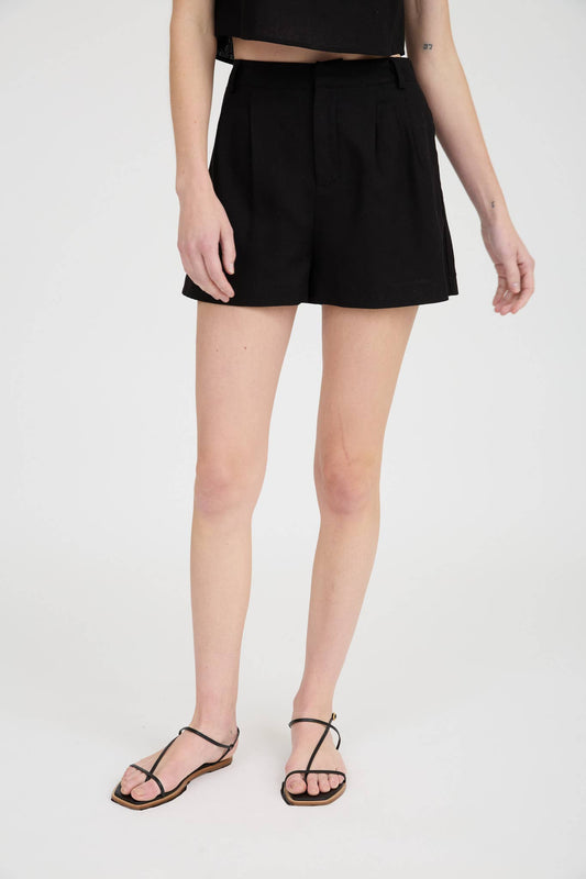 Black High Waist Pleated Shorts
