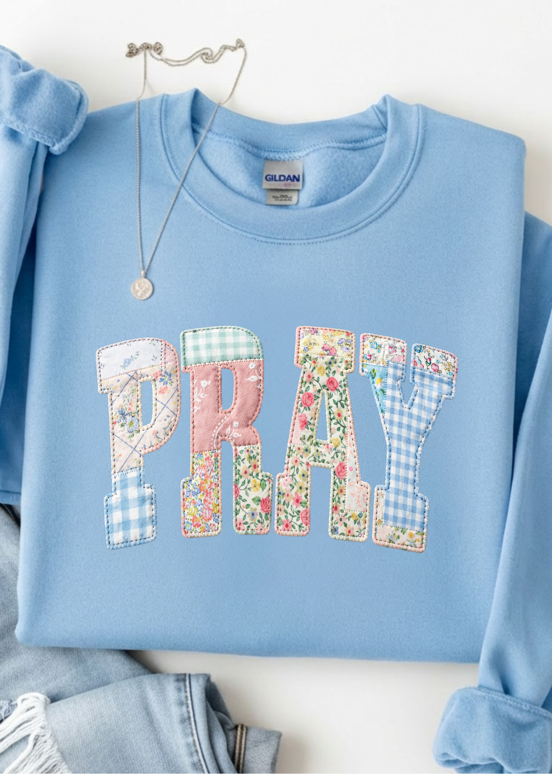 ⭐ BEST SELLER ⭐ FAUX Pray Patchwork Graphic Tee or Pullover - Made to Order
