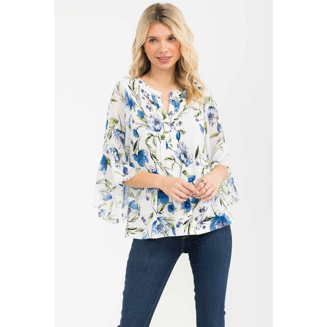 FLORAL MIX MEDIA PINTUCK BLOUSE