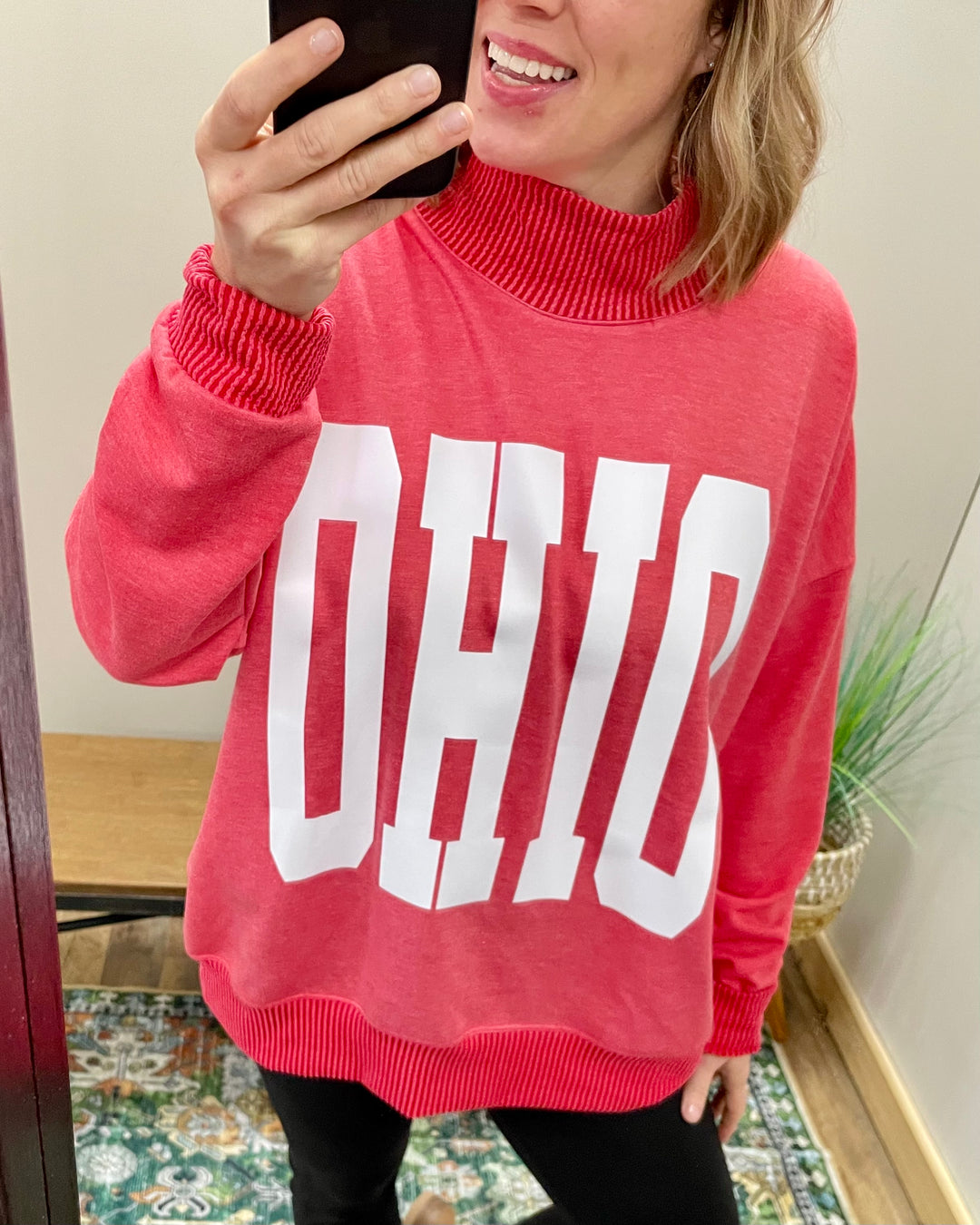 OHIO RED - Mock Neck with Side Collar Slit