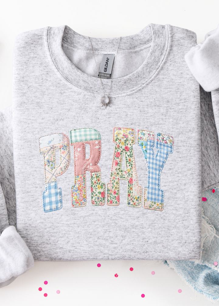 ⭐ BEST SELLER ⭐ FAUX Pray Patchwork Graphic Tee or Pullover - Made to Order