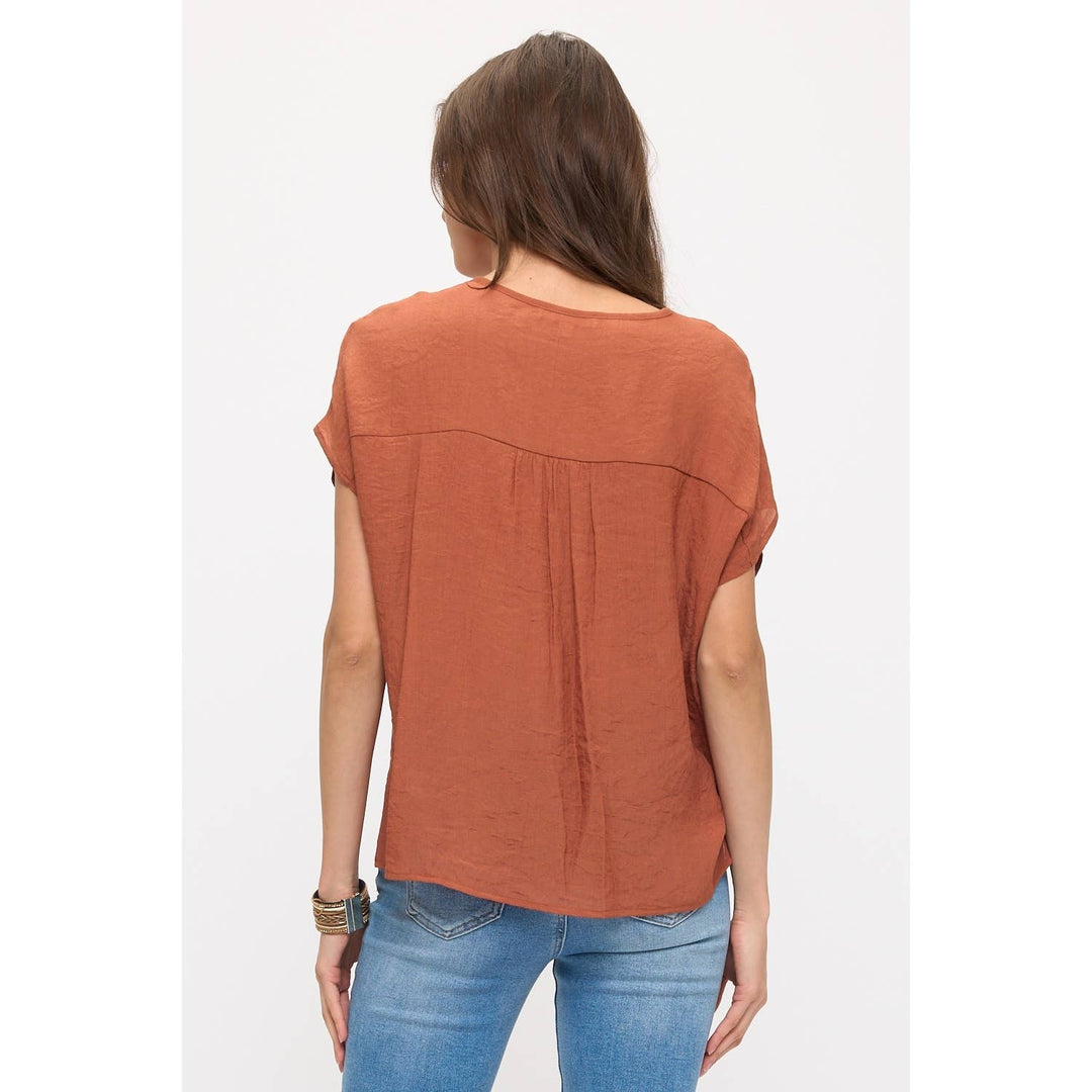 GAUZE VNECK CROCHET DOLMAN: Sunburn