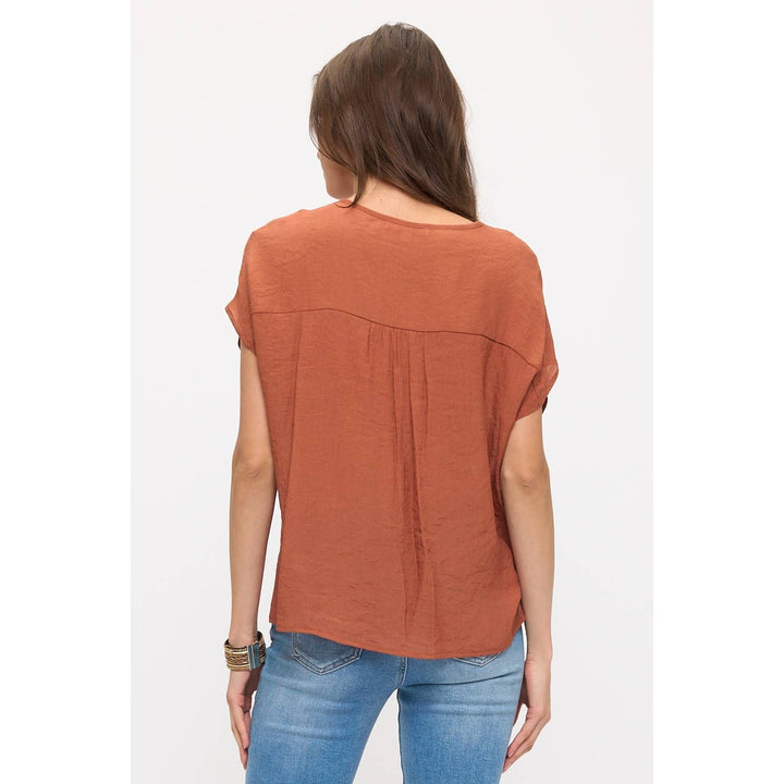 GAUZE VNECK CROCHET DOLMAN: Sunburn