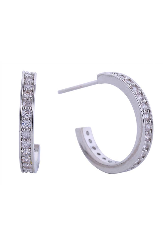 14K Daily CZ Pave Hoop Post Earring: Gold / 2.6 cm