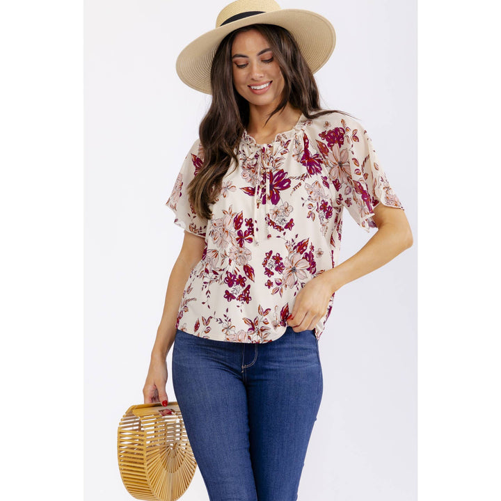 RUFFLE ANGEL SLEEVE PEASANT: TAUPE/BERRY/MAUVE