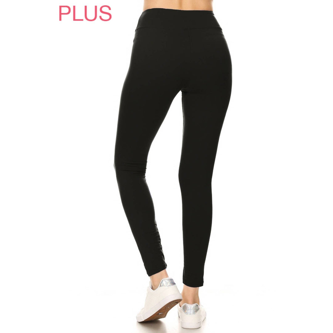 Plus Size 3" Yoga Band Buttery Soft Solid Leggings: Black / ONEPLUS
