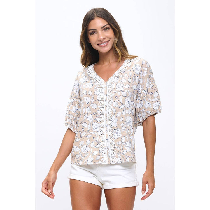 FLORAL PRINT CROCHET TRIM DOLMAN