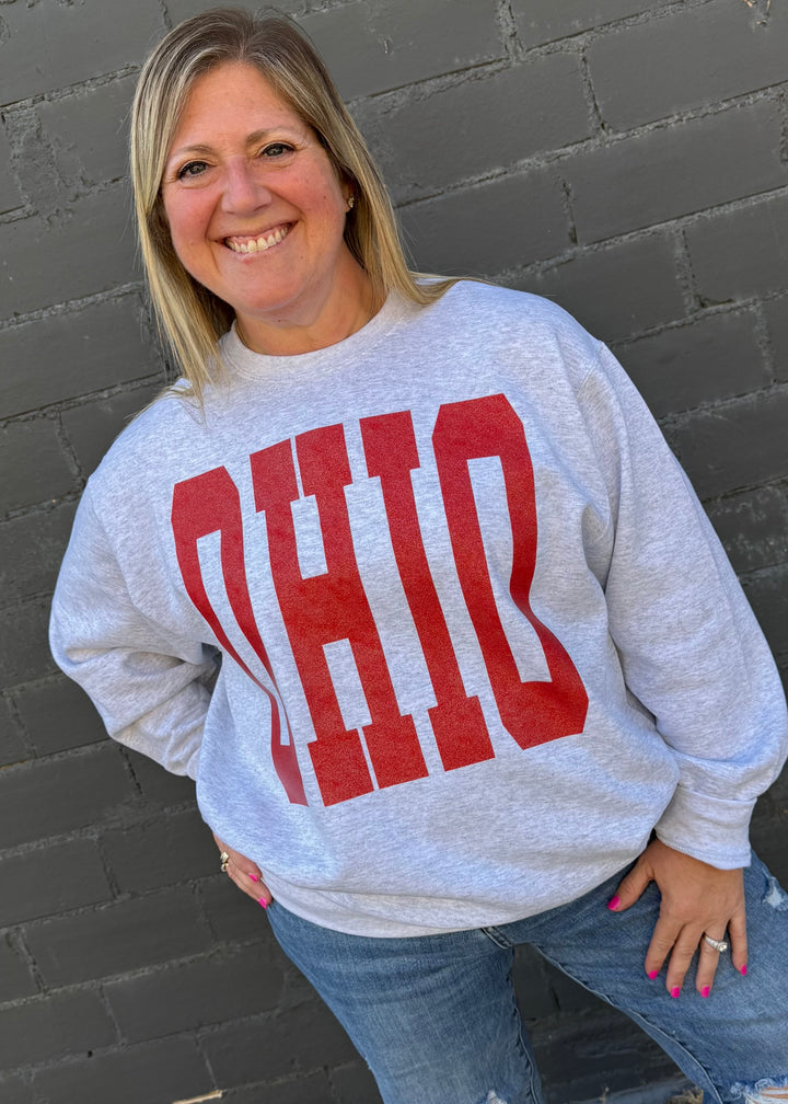 OHIO RED GLITTER LARGE PRINT - GRAPHIC SWEATSHIRT