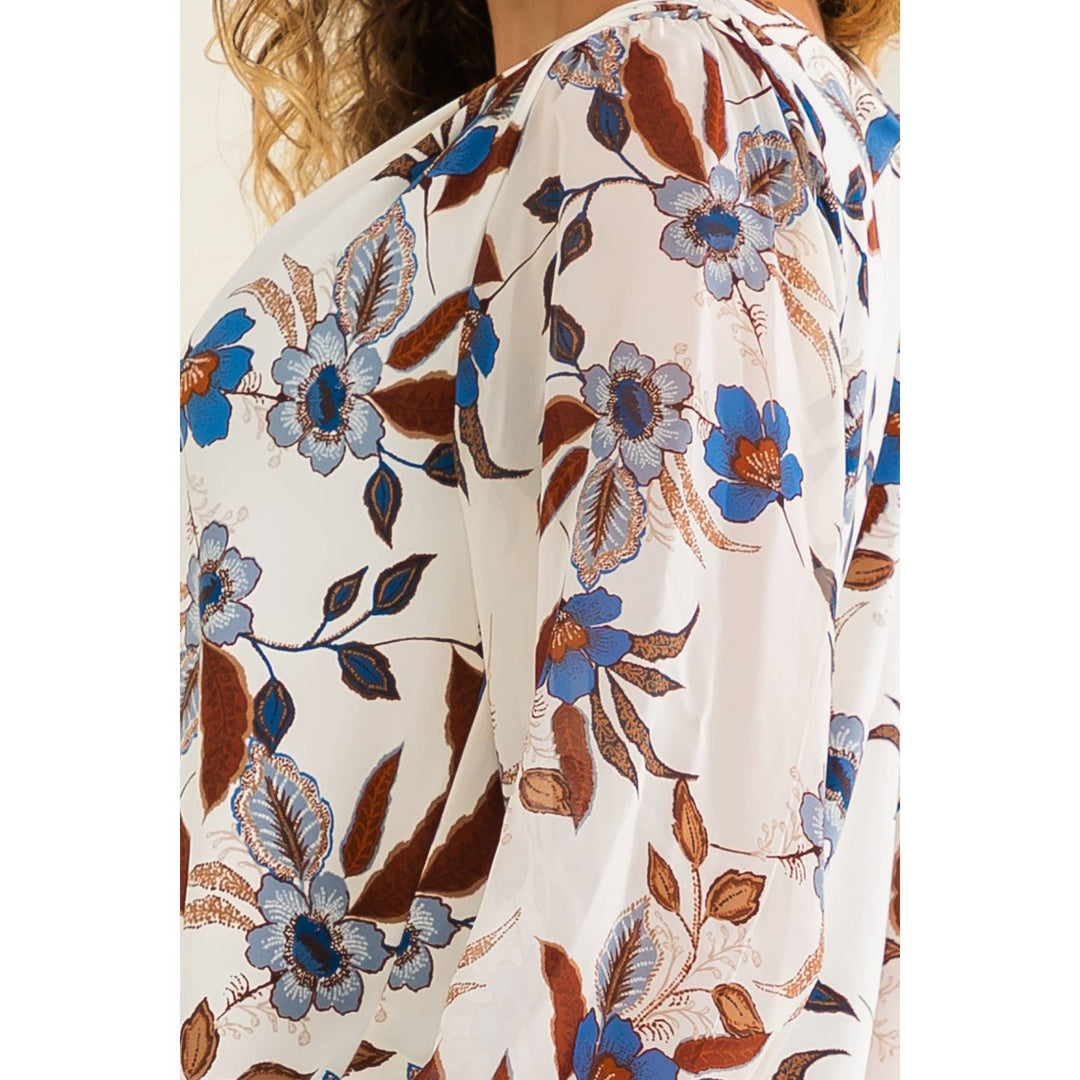 FLORAL BOHO BUBBLE HEM PEASANT: CREAM/DENIM