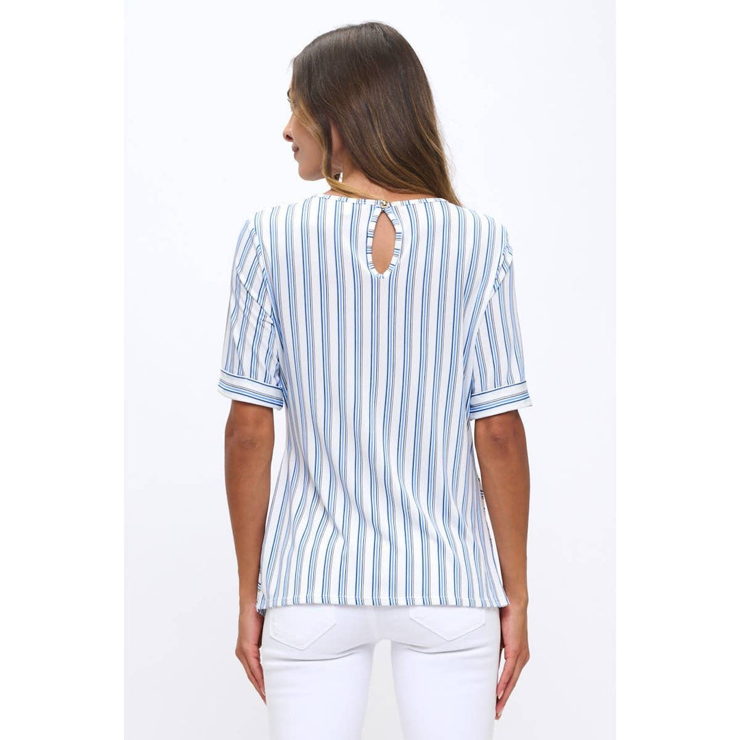 STRIPE TIE FRONT : IVORY/BLUE/NAVY