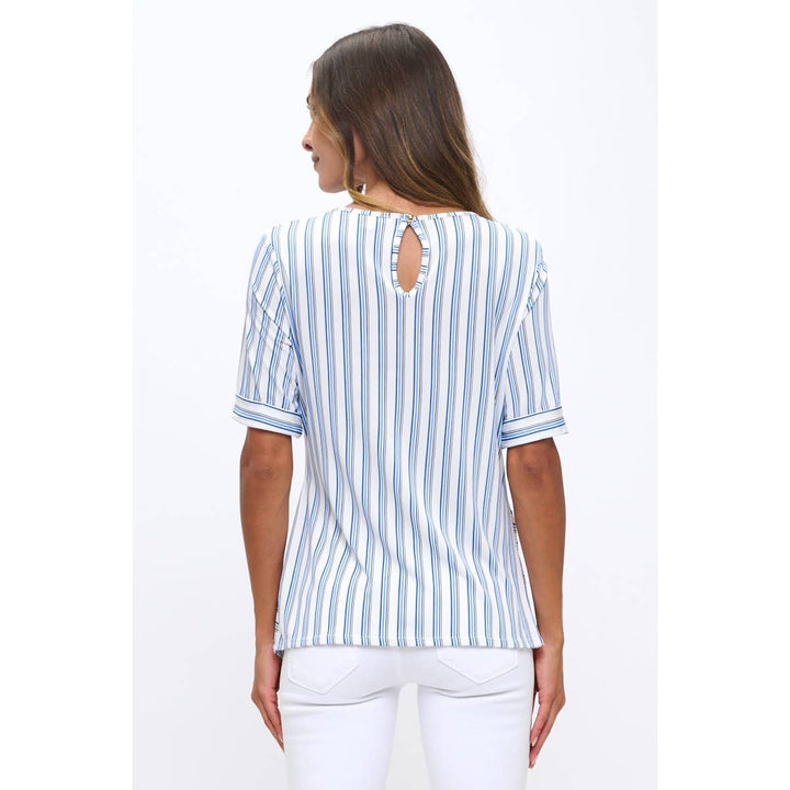 STRIPE TIE FRONT : IVORY/BLUE/NAVY