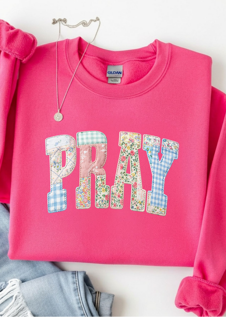 ⭐ BEST SELLER ⭐ FAUX Pray Patchwork Graphic Tee or Pullover - Made to Order