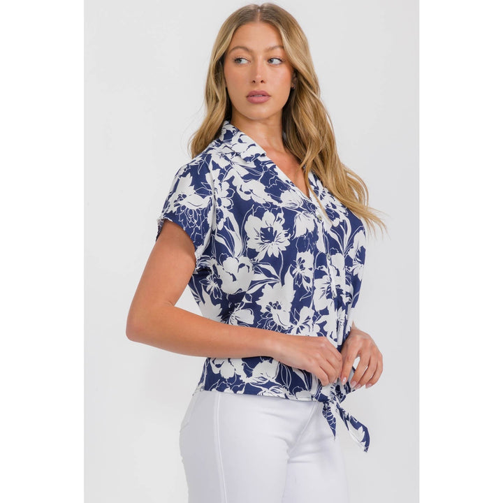 FLORAL TIE FRONT DOLMAN SHIRT