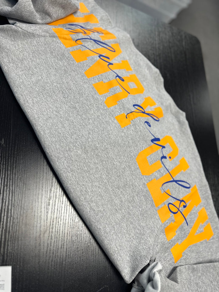 1/4 ZIP DISTRESSED BIG BACK WITH FRONT PRINT - CUSTOM