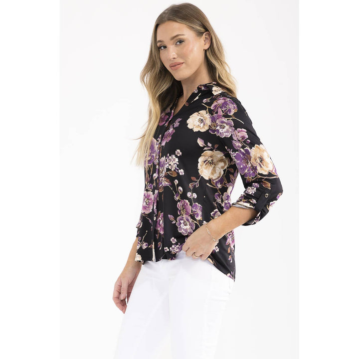 FOIL FLORAL COLLAR SHIRT: BLACK/PLUM/GOLD