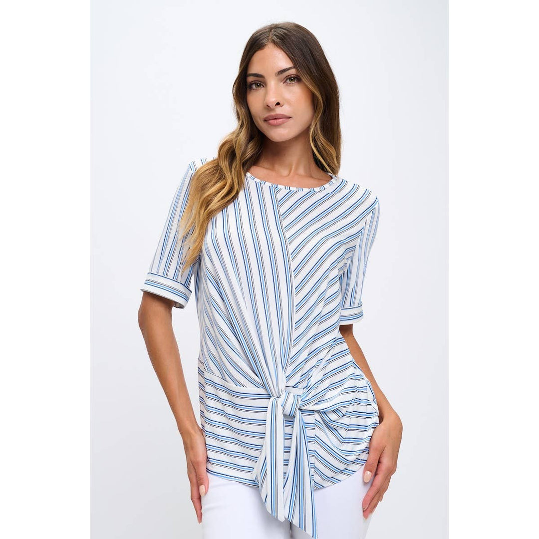 STRIPE TIE FRONT : IVORY/BLUE/NAVY
