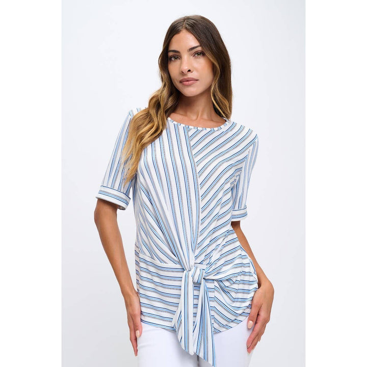 STRIPE TIE FRONT : IVORY/BLUE/NAVY