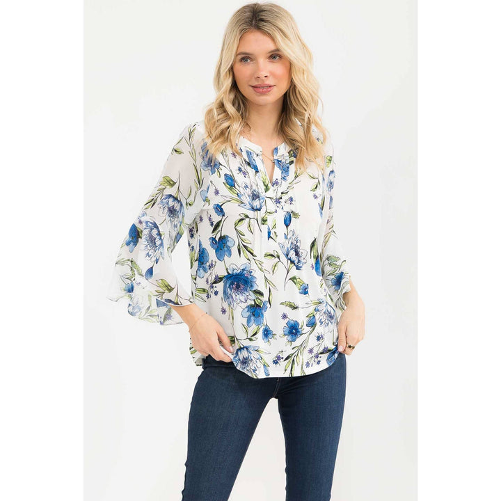 FLORAL MIX MEDIA PINTUCK BLOUSE