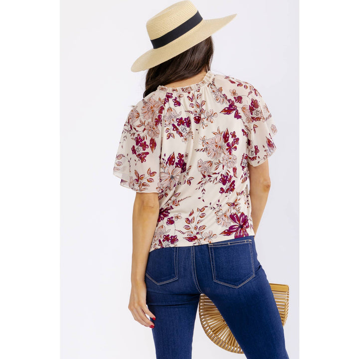RUFFLE ANGEL SLEEVE PEASANT: TAUPE/BERRY/MAUVE