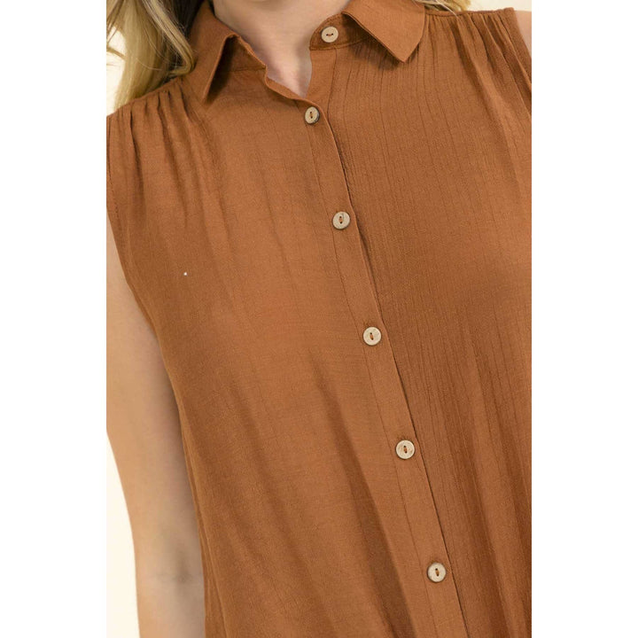 COLLAR TIE FRONT SHIRT: Caramel Cafe