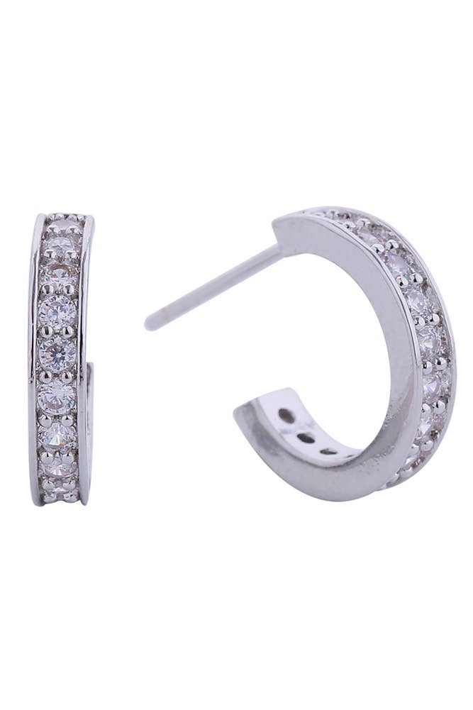 14K Daily CZ Pave Hoop Post Earring: Gold / 2.6 cm