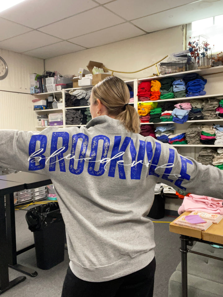 1/4 ZIP DISTRESSED BIG BACK WITH FRONT PRINT - CUSTOM