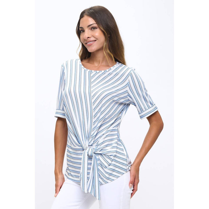 STRIPE TIE FRONT : IVORY/BLUE/NAVY