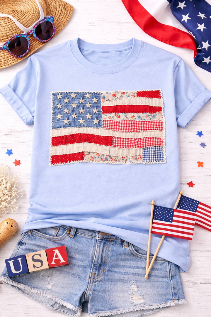Patriotic Patchwork Flag Graphic Tee