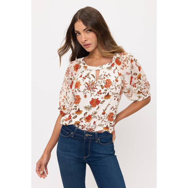 CROCHET PUFF SLEEVE PEASANT: IVORY/RUST/OLIVE
