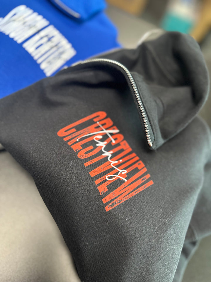 1/4 ZIP DISTRESSED BIG BACK WITH FRONT PRINT - CUSTOM