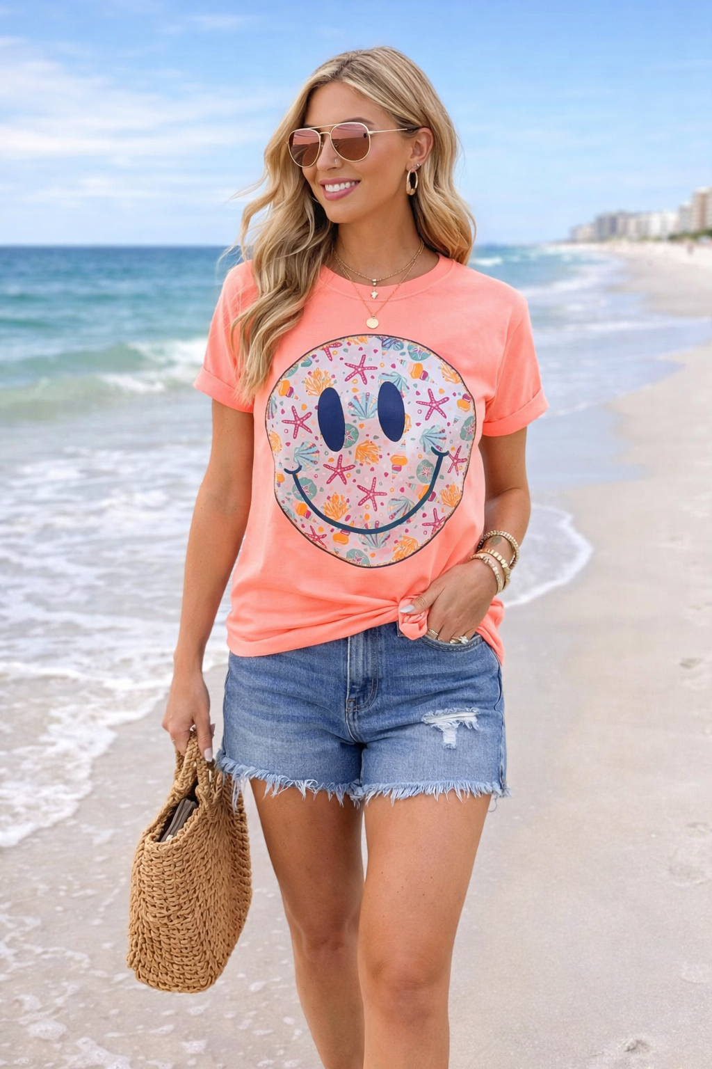 Beach Smiley Face Graphic Tee