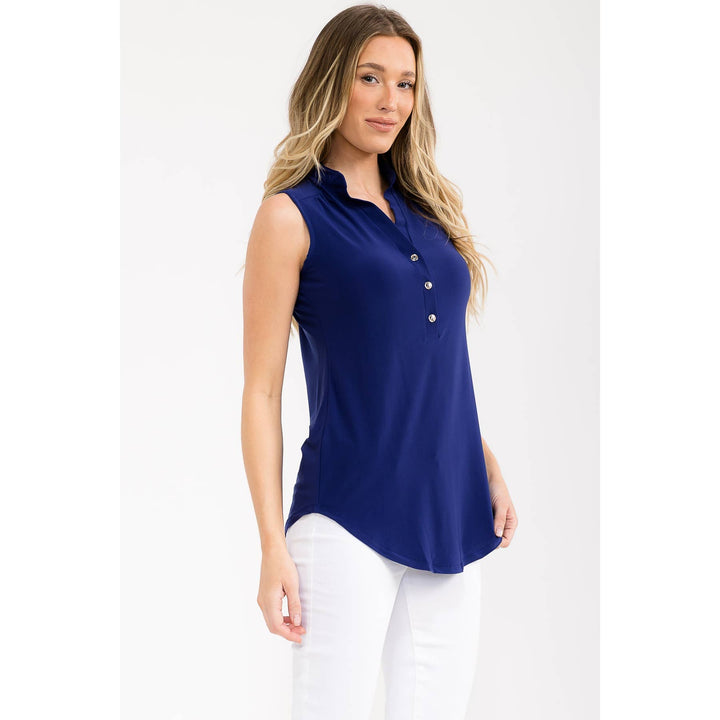 SLEEVELESS BUTTON DOWN SHIRT
