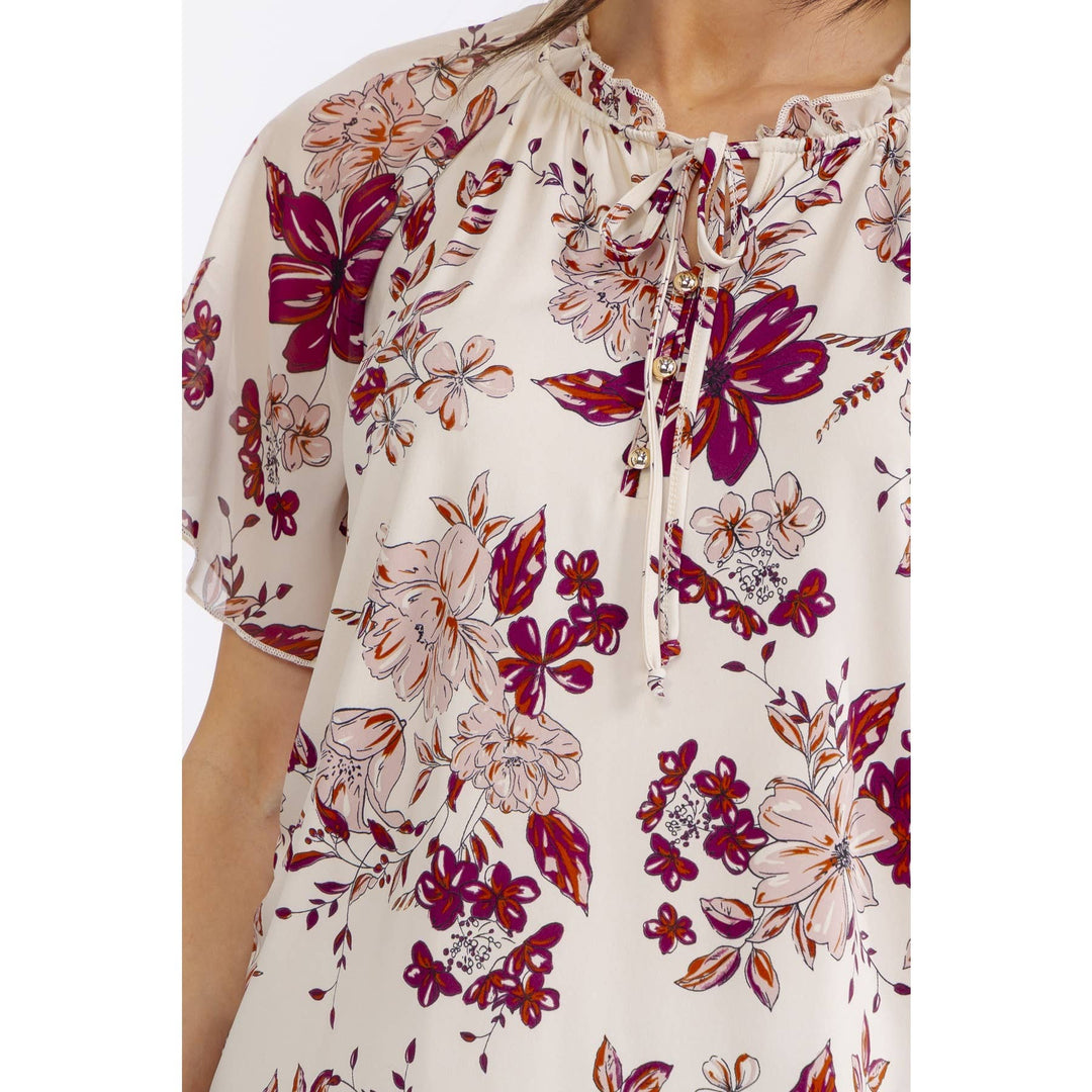 RUFFLE ANGEL SLEEVE PEASANT: TAUPE/BERRY/MAUVE