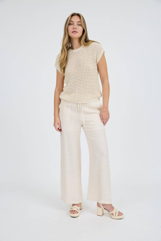 Oatmeal Crochet Knit Top