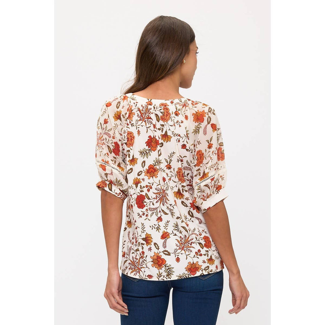 CROCHET PUFF SLEEVE PEASANT: IVORY/RUST/OLIVE
