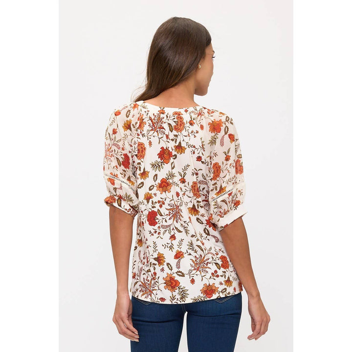 CROCHET PUFF SLEEVE PEASANT: IVORY/RUST/OLIVE