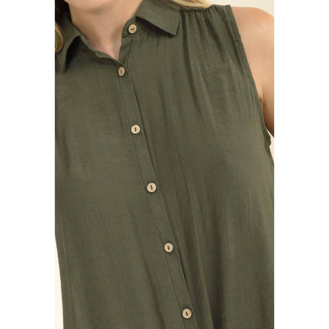COLLAR TIE FRONT SHIRT: Olive Grey