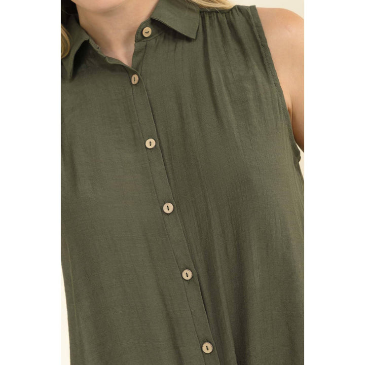 COLLAR TIE FRONT SHIRT: Olive Grey