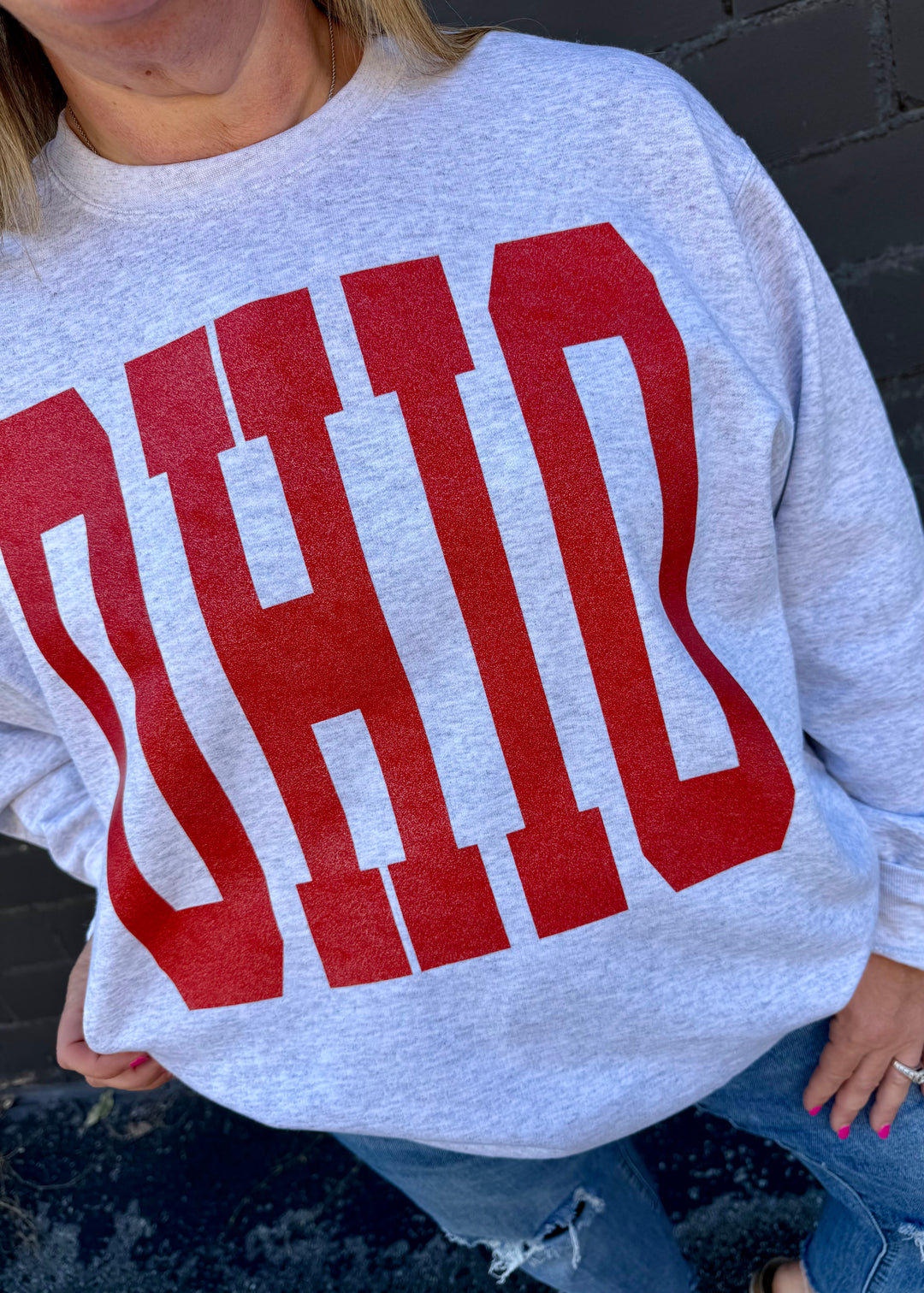 OHIO RED GLITTER LARGE PRINT - GRAPHIC SWEATSHIRT