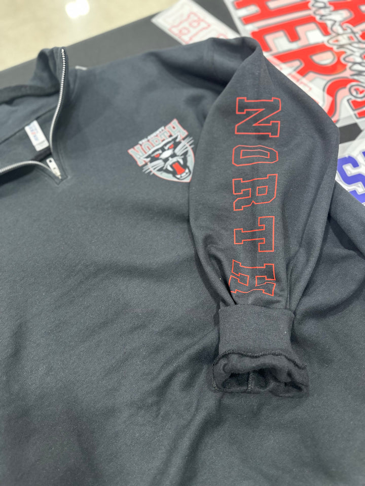 1/4 ZIP SWEATSHIRT HOLLOW SLEEVE FONT WITH MASCOT CHEST - CUSTOM